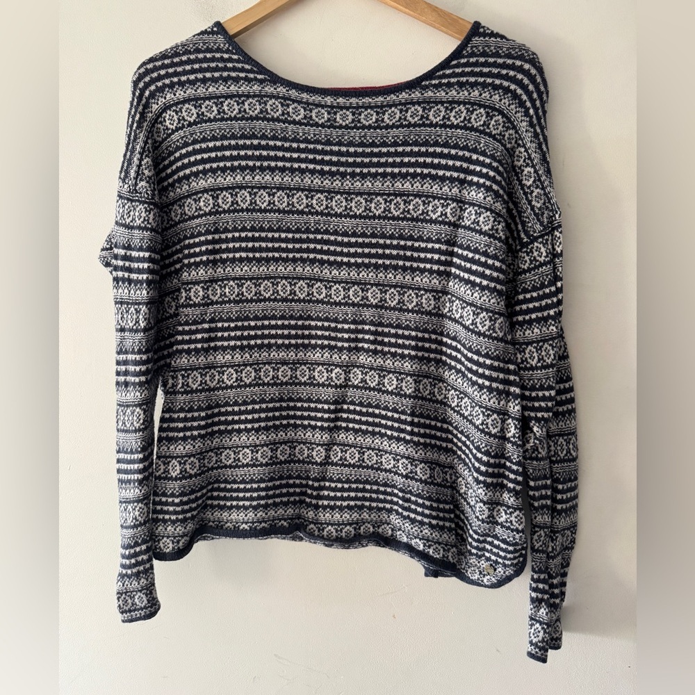 H&M L.O.G.G. Fair Isle Blue and White Knit Sweater Jumper Alpaca Cotton Blend‎
